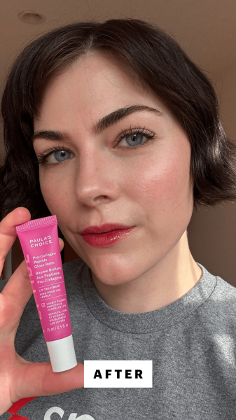 Dall'Asen after applying the Paula's Choice ProCollagen Peptide Plumping Gloss Balm Lip Treatment