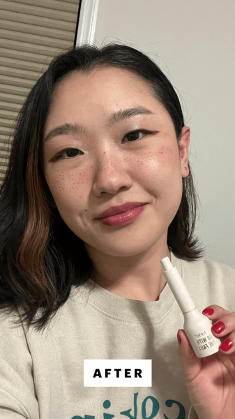 Han after applying the Tarte Go With The Faux Freckle Stamp