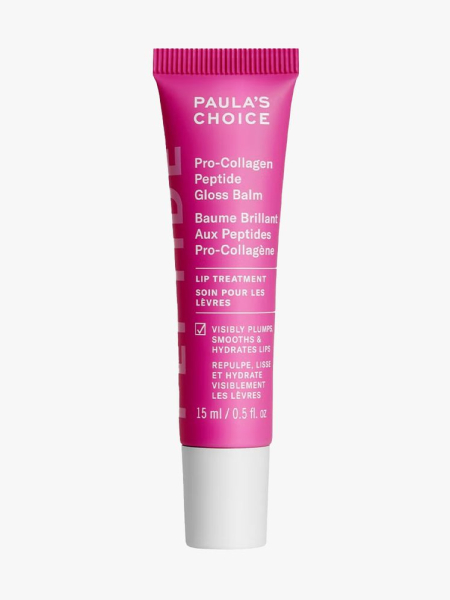 Paula's Choice Pro-Collagen Peptide Plumping Gloss Balm Lip Treatment in branded tube component on a light gray background